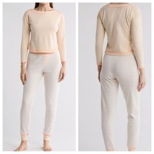 Free People Chill Evening Knit Pajama Set in Ivory combo Size Medium NWT